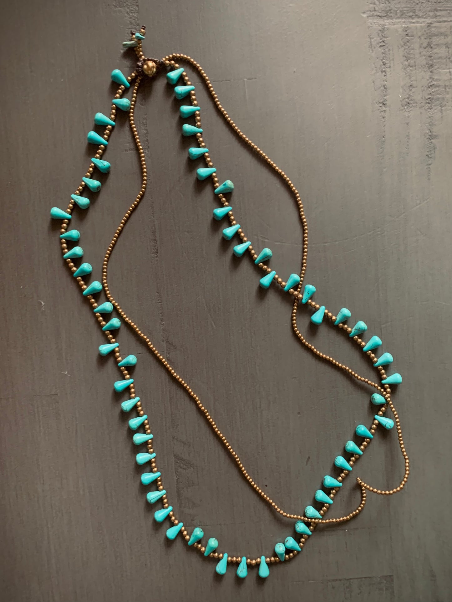 turquoise teardrop and brass bead necklace
